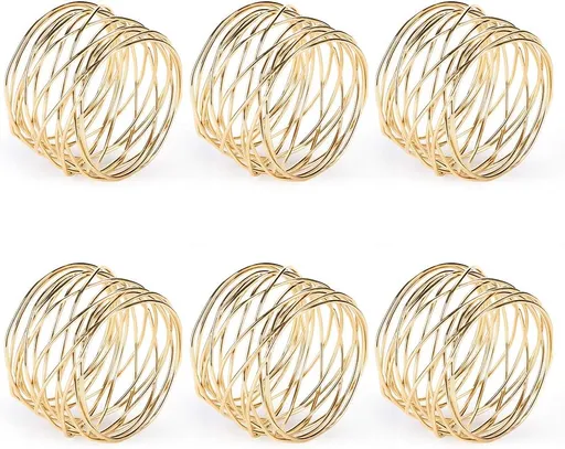 Napkin Rings, Metal Gold Round Napkin Rings Buckles for Table Decorations, Wedding, Dinner, Party, Set of 6