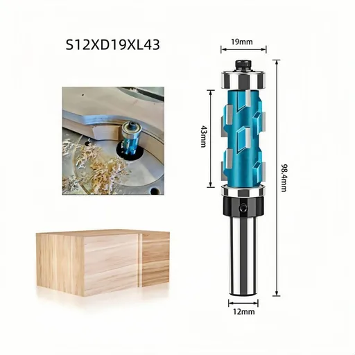 Double Bearing Spiral Flush Trim Router Bit 12mm Shank - Solid Carbide Blade with Teflon Coating, 19mm Diameter for CNC/Edge Banding/Hardwood - Blue - Size 12mm Shank-D19-L43