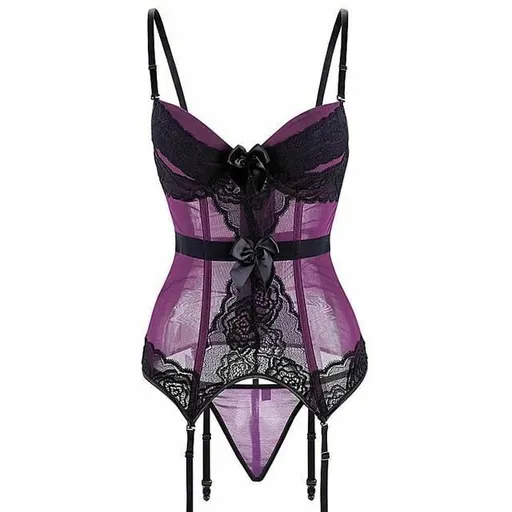 House Of Dasein Sheer Bustier Garter Belt Purple Red White Blue Black Sexy Lingerie Women - Purple - S