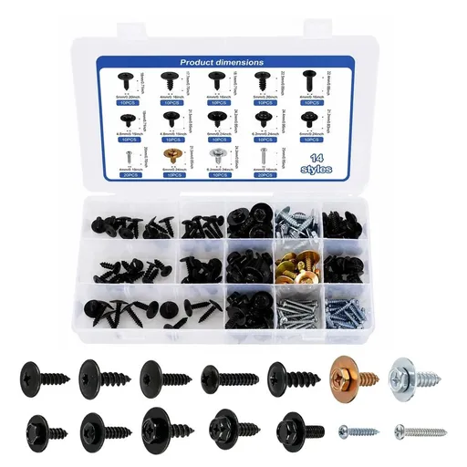 160-Pack 14-Size Metal Car Screws – Galvanized, Rust & Oxidation Resistant Fasteners for Car Body, Panels, Bumpers & Hoods