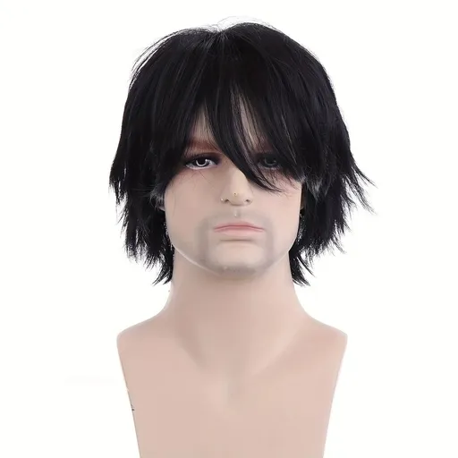 Anime Cosplay Full Head Wig, Unisex 12-inch, Anti-Deformation Multi-color Options, Essential Tool for Role-Playing, Stage, and Party Styling.(BLACK)