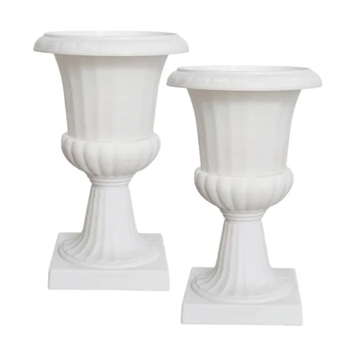 European Roman Style Plastic Flower Pot | White Planters for Artificial Flower Arrangements | 9.8x9.8x6.1 Inch Gardening Decor Pots
