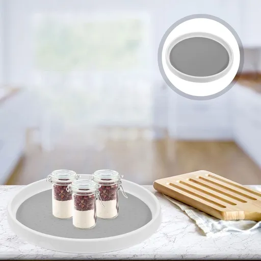 Grey Rotating Spice Rack Organizer with Round Tray for Kitchen and Bathroom Storage