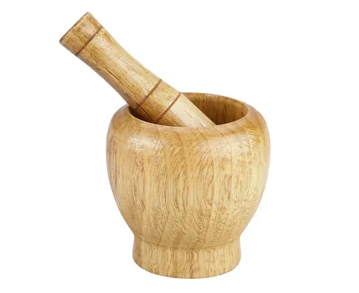 Kitchen Hand Manual Wood Garlic Ginger Spices Mortar Pestle Set Grinding Bowl Grinder