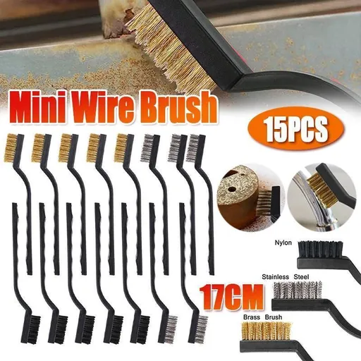 15PCS Stainless Steel Nylon Brass Scrub Brushes Metal Remover Mini Wire Brush Set