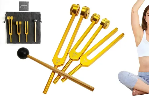3Pcs Aluminum Tuning Forks Set 128Hz 256Hz 512Hz for Sound Healing Yoga Meditation - Gold