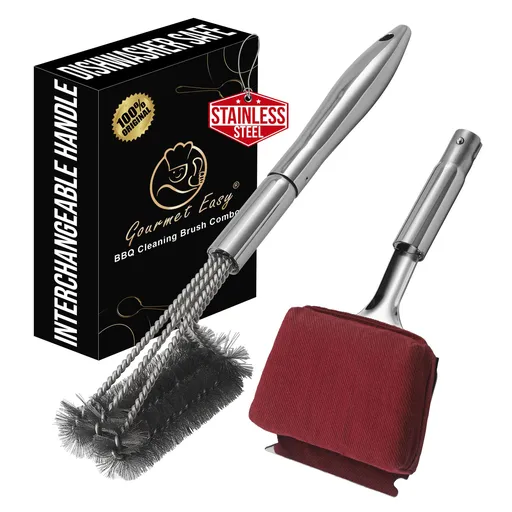 Gourmet Easy 2-IN-1 Grill Brush Cleaning Kit, Interchangeable BBQ Brush & Griddle Scraper