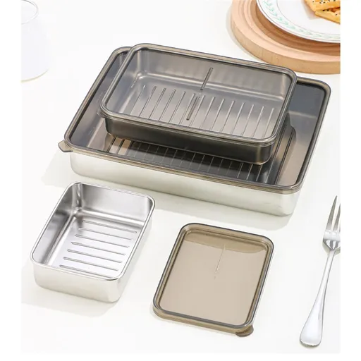 3-Piece Extra Thick 304 Stainless Steel Food Storage Containers with Non-Stick Bottom, Airtight Glass Lids & Silicone Seal, Stackable Kitchen Organization Boxes for Food Preservation