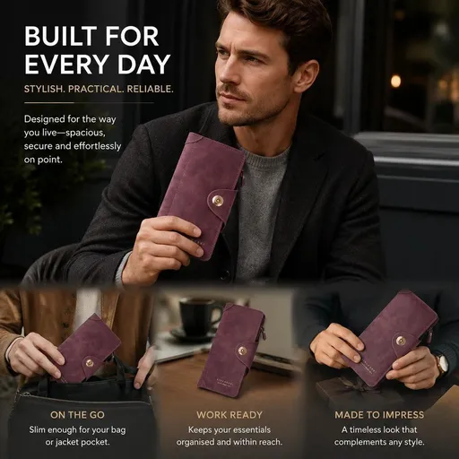 Classic Plain Long Men Wallet, Magnetic Handheld Money Clip With Large Capacity Card Slots, Premium Holiday Gift, Red