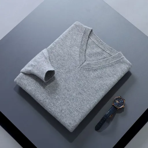 Men V Neck Pullover Knitwear Loose Long Sleeve Medium Gray