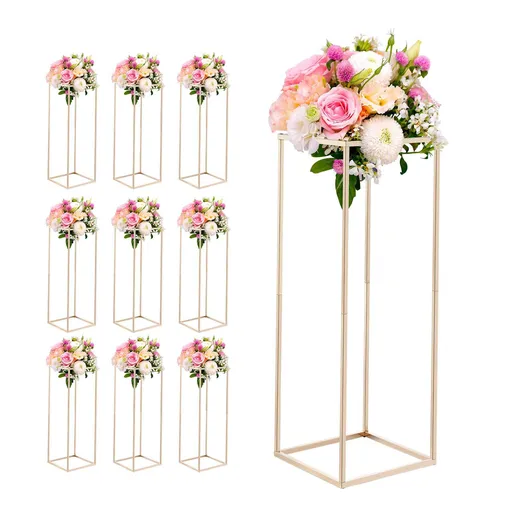 Wedding Flower Stand, 10PCS 80cm Column Flower Stand, Floral Stands with Hidden Screw, Rectangular Cubic Floral Display Rack for Wedding, Party, Birthday, Home, Gold Centerpiece Stands