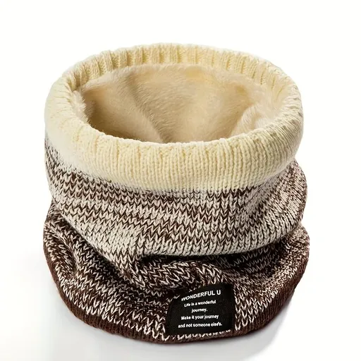 Premium Knit Neck Gaiter for Winter, Double-Layer Warm Scarf with Soft Fleece Lining, Gradient Color Block Design for Outdoor Sports, Running, Cycling, Skiing, and Daily Commuting (Beige)