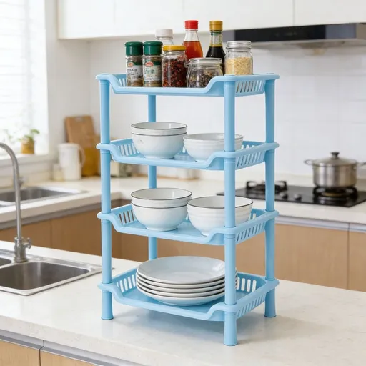 4 Layer Bathroom Storage Rack Multi Tier Organizer - Plastic Desktop Countertop Shelf for Shampoo and Shower Gel - Honeycomb Drainage Non Slip Base for Kitchen Counter Organizing
