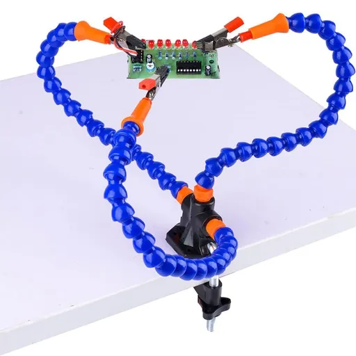 3 Flexible Arms with AdjustableTable Desk Clamp Base solder holder for Pcb Repair, Jewelry Making Blue