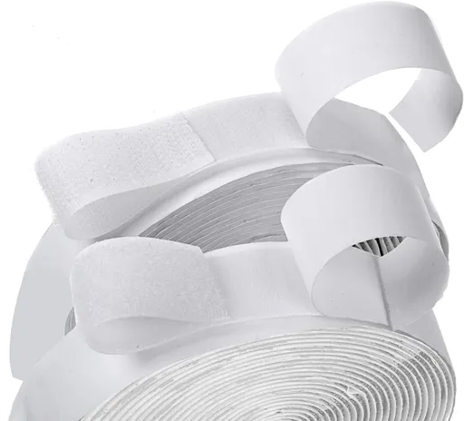 16 Feet Length 0.75 Inches Width Hook and Loop with Strong Self Adhesive Interlocking Strip, Mounting Tape Heavy Duty Adhesion Fastener (White)