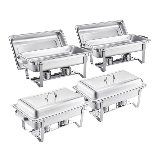 8 Qt 4 Pack Rectangle Chafing Dish Buffet Set Fullsize Pan Stainless Steel
