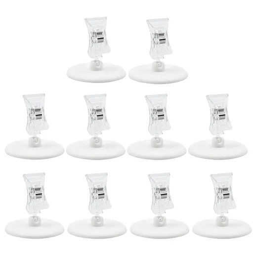 10Pcs Sign Clips Rotatable Place Card Name Merchandise Display Clip Holder Stand Clip Round Base for Price Tags (5.5x5.5cm)