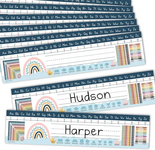 Student Desk Name Tags for Classroom- Waterproof Boho Desk Reference Nameplates- Traditional Manuscript Place Value Chart & More Math Classroom Essentials,Classroom Must Haves（30pcs）