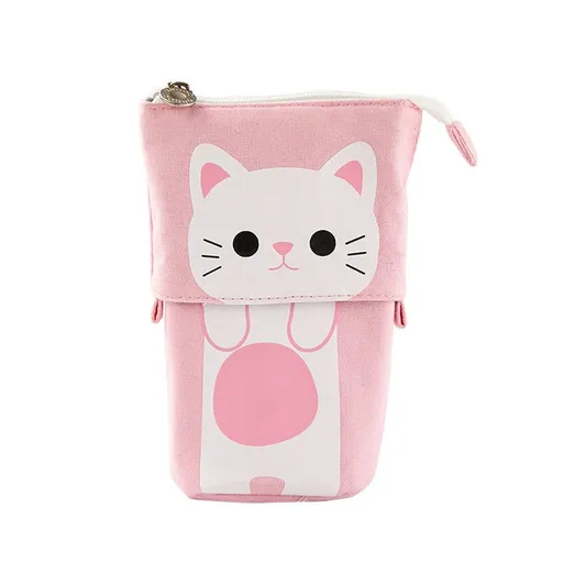 Cute cat retractable pencil case/zipper canvas box+PU cartoon pencil case stationery box for children, girls, boys, school supplies