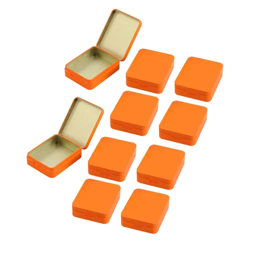 10Pcs Small Metal Storage Box Flip Top Case Portable Organiser Set - Orange