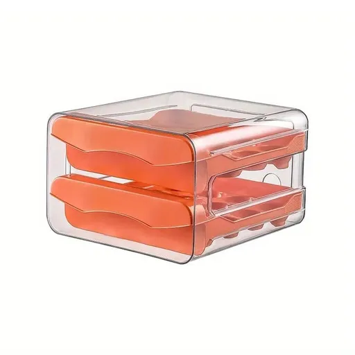32-pcs XL Egg Storage Container, Transparent Double Layer Egg Holder for Refrigerator, Egg Dispenser, Stacks, Orange