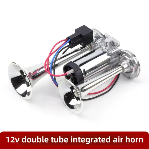 Super Loud Dual-Trumpet Integrated Air Horn with Compressor & Mounting Hardware for Truck Car Trains Lorrys (12V Silver)