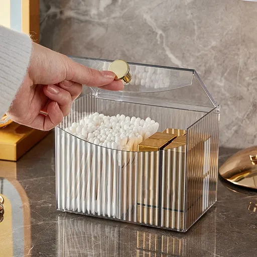 Holder, Clear Cotton Swab/Pad/Ball Holder Container, 2 Grids Bathroom Organizer Jar Cosmetics Storage For Vanity