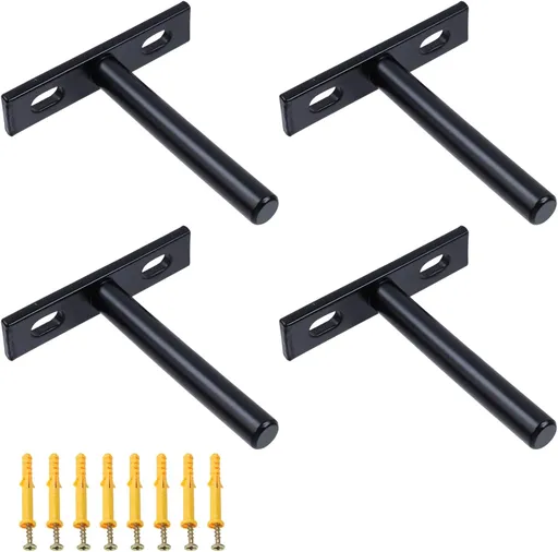 Floating Shelf Brackets 3-inch Heavy Duty Hidden Brackets Black Invisible Shelf Support for Floating Wood Shelves - 4pcs