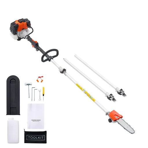 Gas Pole Saw, 33CC 2 Stroke Gas Powered Pole Saws with 20.3 cm Cutting Bar, Cordless Tree Trimmer with 850ml Fuel Tank, 2 to 3.5 m Extendable, Powerful Chainsaw for Tree Trimming Pruning