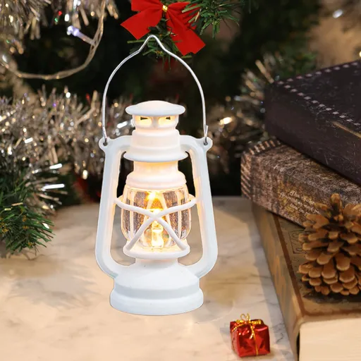 Vintage LED Hurricane Lantern, Battery‑Operated Warm Light Antique Metal Hanging Lantern with Dimmer Switch, 150 Lumen, White