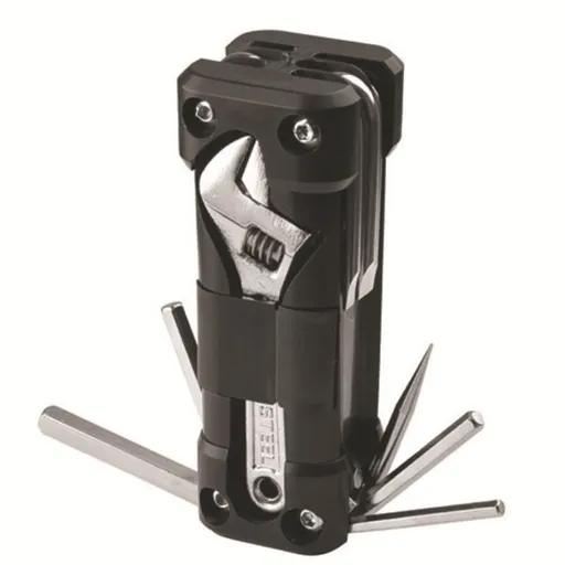 Black Multi-Tool with Adjustable Wrench - Compact Hex Key Set, Socket Bits & Screwdrivers for Bicycle, Motorcycle Repair, Camping & EDC