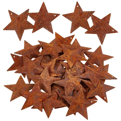 30PCS1.5" Rusty Metal Barn Star Vintage Antique Primitives Country Decor Tin Steel Stars with Holes Rustic Ornament Original Retro