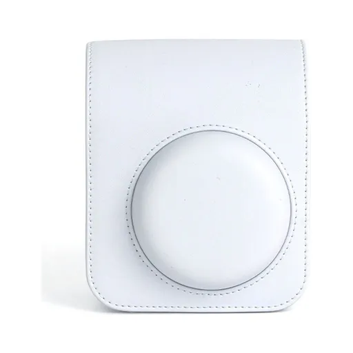 For Instax Mini 12 Camera Case PU Leather Soft Silicone Cover Bag for Fujifilm Polaroid Film Camera Bag w/Shoulder Strap Jasmine white