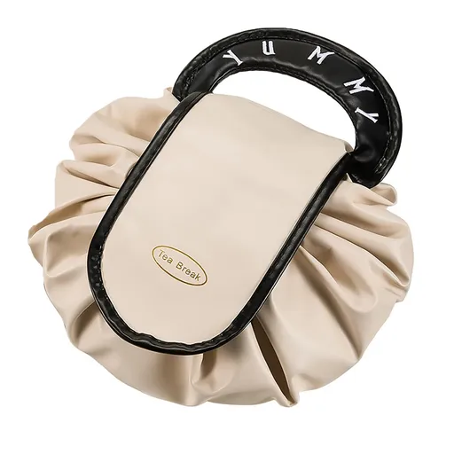 Foldable Toiletry Bag, Water-Resistant PU Leather Cosmetic Organiser with Zipped Compartments for Makeup, Skincare and Travel, s, Beige