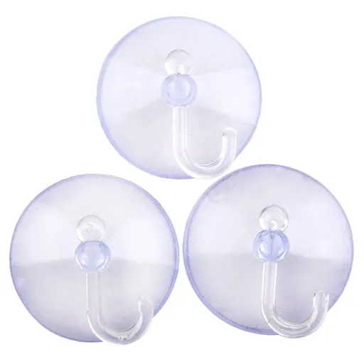 3 Pack Suction Cup Hooks, Clear Plastic Suction Cups Wall Hooks Transparent Reusable Suction Cups Sucker Pads Hooks (30mm)