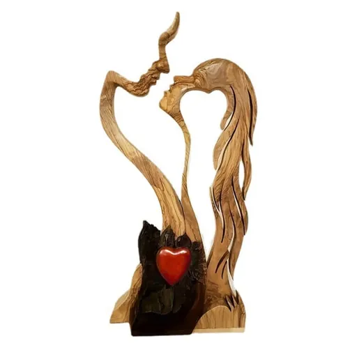 Romantic Abstract Statue Love Heart Kissing Couple Wooden Figures Sculpture