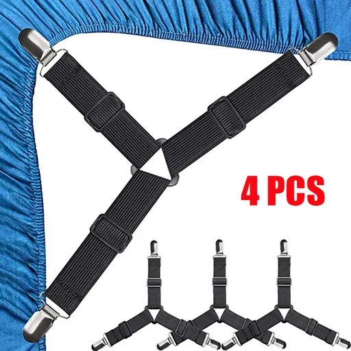4x Sheet Tighteners - Sheet Fastening Straps - Duvet Clips - Sheet Locking Buckles - Sheet Holders - Duvet Clamps - Adjustable Sheet Tighteners - Elastic Sheet Clamps - For Sheets, Mattresses, Ironing Boards or Sofas - Sheet Tighteners With Metal Cli