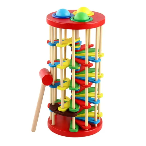 Wooden Ball Drop Toy Kids Pounding Bench Hammer Pound Roll Ramp Toys Children Educational Montessori Gift for Kids Babies