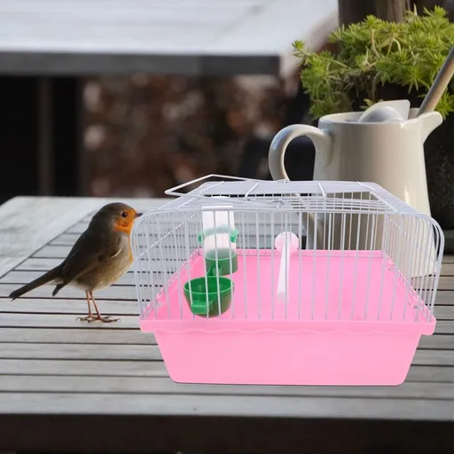 Durable Pink Bird Cage for Parrots Lovebirds Easy Transport Storage