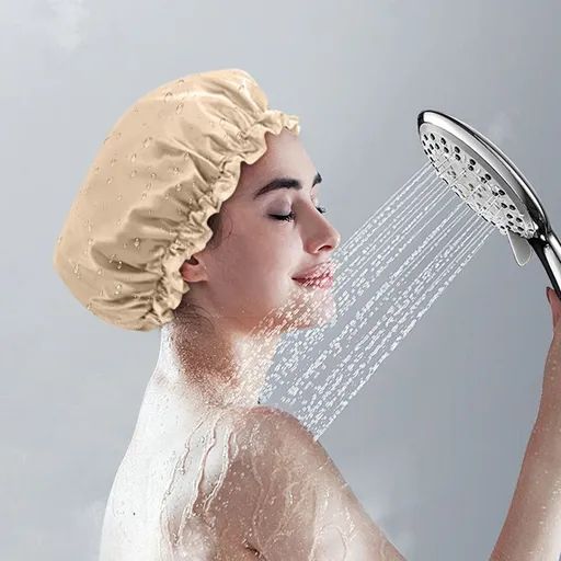 Premium Shower Cap for Women with Long Hair. Reusable, Waterproof, Double-Sided, Great For Curls with Anti-Frizz Fabric terry-lined,Shower Caps for Women Rose Gold