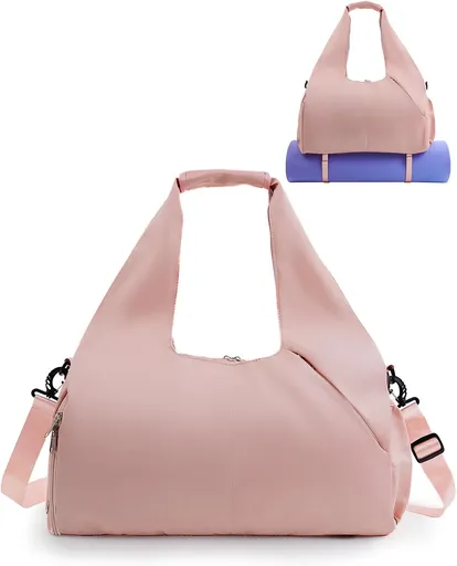 Gym Bag for Women with Shoe Compartment Yoga Mat Bag with Wet Pocket and Water Bottle Holder Weekender Bag with Strap