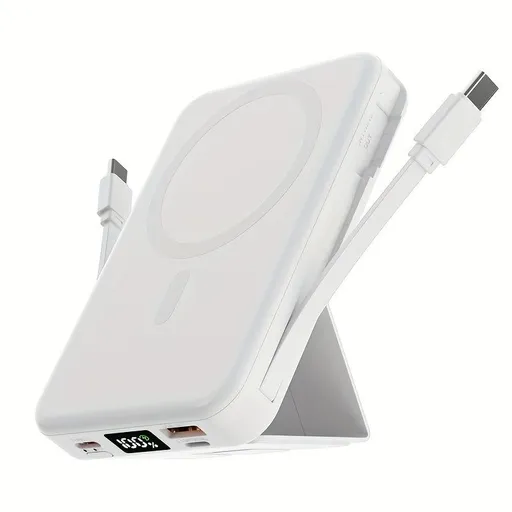 Portable Power Bank Digital Display Power Bank Built-In Cable Power Bank Power - White - Size 01