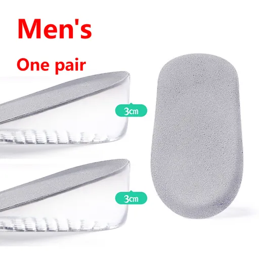 Men's Silicone Invisible Height-Increasing Heel Insoles, Comfort Elevator Half Insoles for Sneakers—3 cm Height—Gray