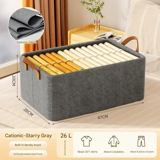 2pc Foldable Fabric Storage Bin with Steel Frame & Handles - 26L Stackable Closet Organizer(Grey)