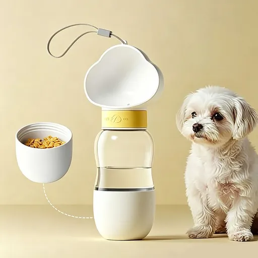All-in-One Water and Food Pet Travel Cup 350ml Water + 200ml Food Storage Pet Outdoor Water Bottle - White