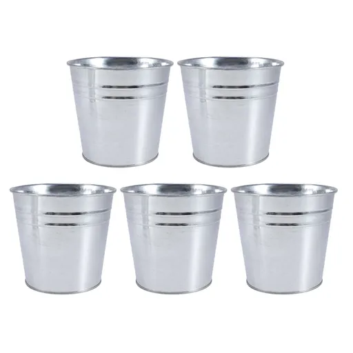 5Pcs Galvanized Metal Flower Pot Rustic Small Metal Buckets Vintage Farmhouse Flower Vase Candy Holder for Garden Landscape Decors 5pcs Silver