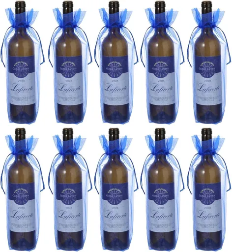 20Pcs Organza Wine Gift Bags with Drawstrings, Mesh Wine Bottle Covers for Wedding, Birthday, Shower Party Favor, Housewarming (Royal Blue)
