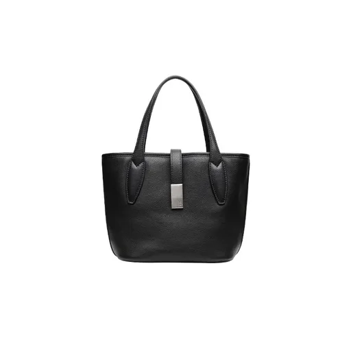 Black Women's Vegetable Tanned Leather Bucket Bag Minimalist Crossbody Handbag with Inner Canvas Pouch for Work Daily Use
