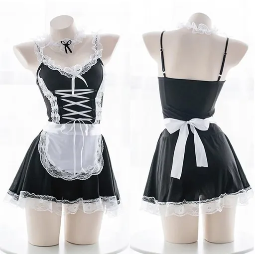 House Of Dasein French Maid Dress Costume Women - White - Corset Front