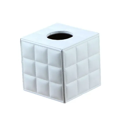 Luxury Leather Square Tissue Box Living Room Hotel Roll Paper Tube Holder - White